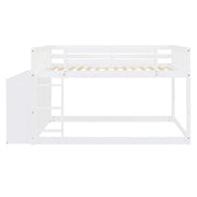 DreamHaus bunk bed with four drawers and three shelves, featuring sturdy wooden frame and space-saving design for kids' room.
