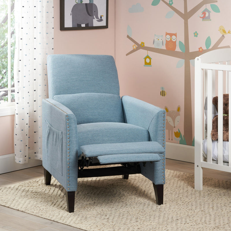 Repose Upholstered Recliner Chair With Nailhead Trim And Side Pocket - Light Blue - R&R Furniture Gallery (Fountain Valley, CA)