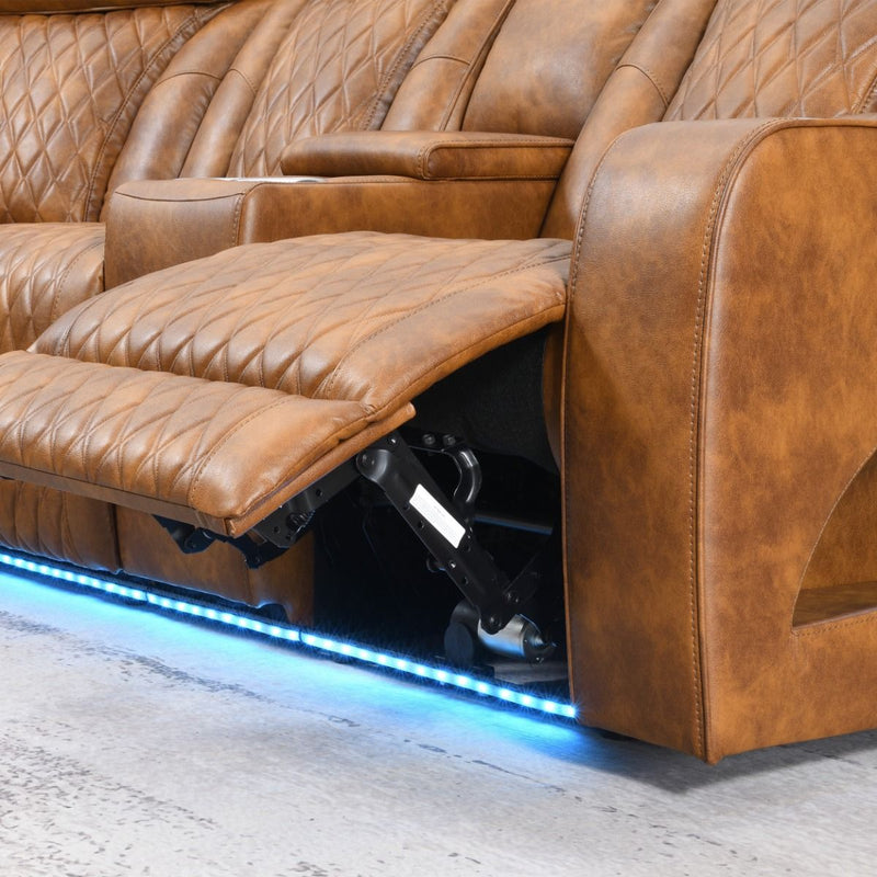 Taddeo - Power Motion Sectional Sofa With Power Headrest, Massage & LED - Two Tone Brown Leatherette