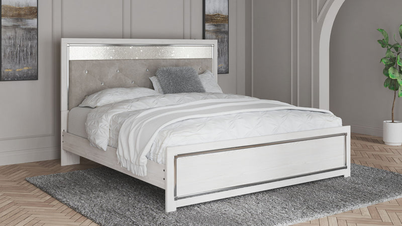 Altyra - King Panel Bed With Upholstered Headboard - White - R&R Furniture Gallery (Fountain Valley, CA)