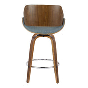Lumi Source Fabrizzi mid-century modern counter stool set with swivel, round footrest, and fixed height seats, shown in a stylish interior setting.