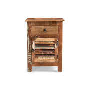 Noble House recycled wood side table with drawer and door in natural finish, showcasing rustic design and storage space.