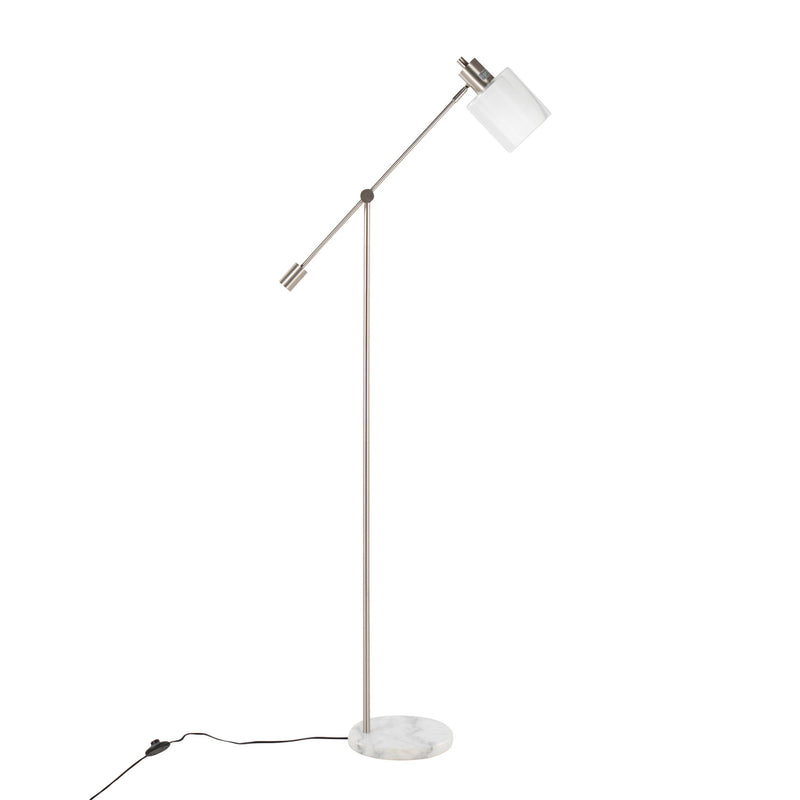 Lumi Source Marcel contemporary glam floor lamp with sleek metal stand and drum-shaped shade in a modern living room setting