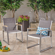 Poetic - Outdoor Dining Chair With Faux Wood Arms And Aluminum Frame (Set of 2) - Gray - R&R Furniture Gallery (Fountain Valley, CA)