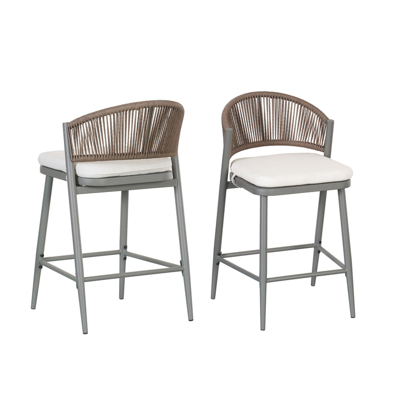Outdoor 26" Counter Height Metal Frame Counter Stools With Scallop Shaped Backrest & Water Resistant Cushions - R&R Furniture Gallery (Fountain Valley, CA)