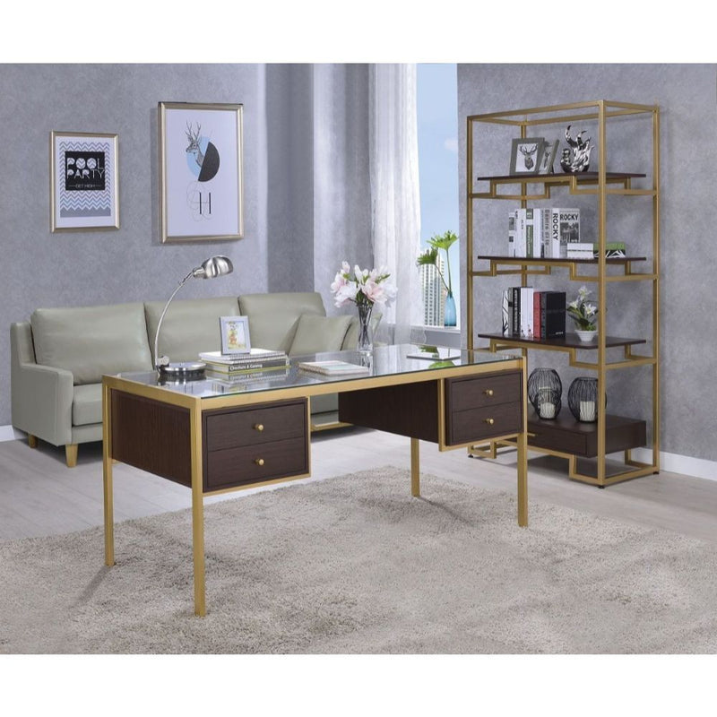 Yumia - Writing Desk - Gold & Walnut - R&R Furniture Gallery (Fountain Valley, CA)