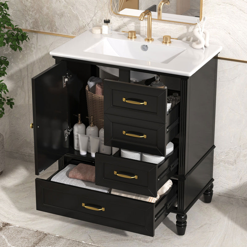 30" Bathroom Vanity With Sink, 3 Drawers, Adjustable Feet - R&R Furniture Gallery (Fountain Valley, CA)
