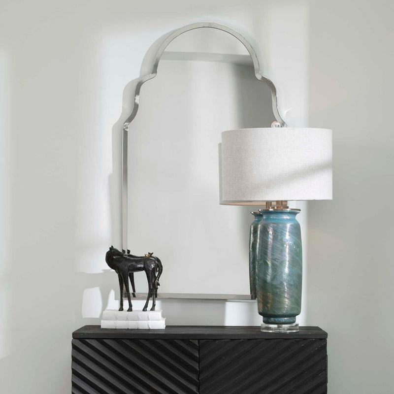 Uttermost Brayden Wall Mirror with nickel finish, featuring an elegant arch design and a sleek, modern look.