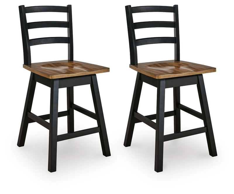 Pair of Wildenauer swivel stools by Signature Design by Ashley®, featuring wooden seats and metal bases in a modern design.
