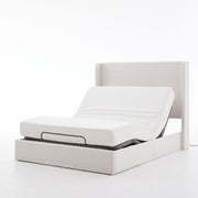 Caron - Queen Size Upholstered Wingback Bed With Adjustable Base Bundle Set - Ivory - R&R Furniture Gallery (Fountain Valley, CA)