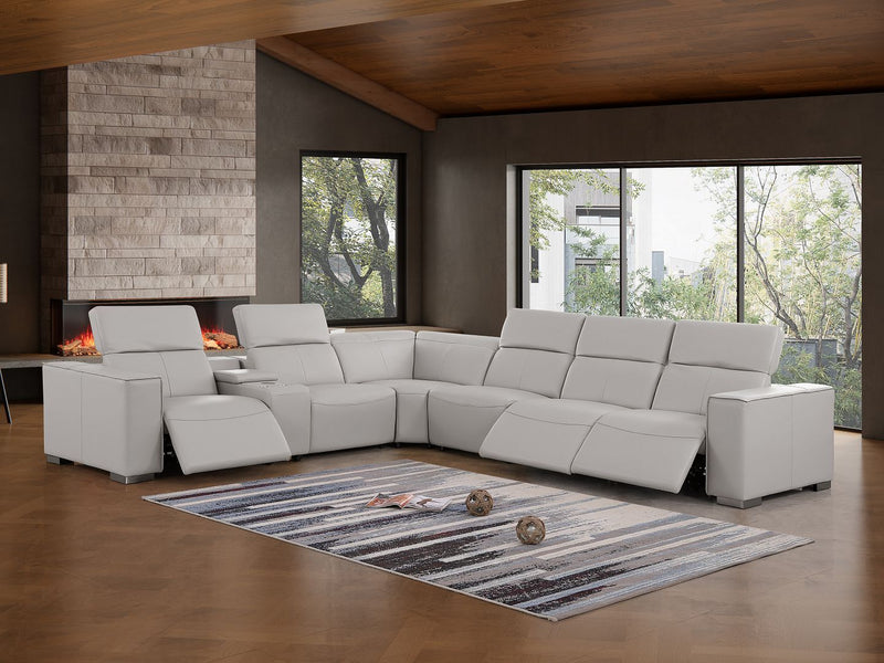 1208 - 7 Piece L-Shaped Leather Reclining Sectional With 3 Power Recliners