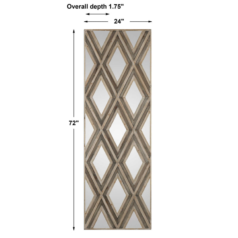 Light brown geometric argyle pattern wall mirror by Uttermost featuring a stylish, modern design with a sleek frame.