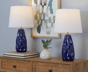 Pair of Lumi Source Hex contemporary lamps in geometric hexagon shapes, set of 2, with sleek modern design and neutral finishes.