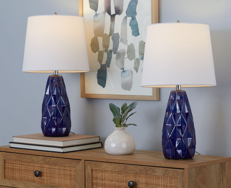 Pair of Lumi Source Hex contemporary lamps in geometric hexagon shapes, set of 2, with sleek modern design and neutral finishes.