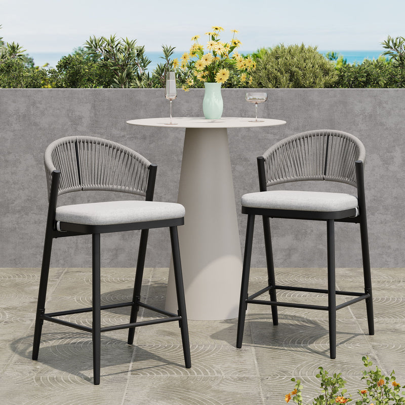 Outdoor 26" Counter Height Metal Frame Counter Stools With Scallop Shaped Backrest & Water Resistant Cushions - R&R Furniture Gallery (Fountain Valley, CA)
