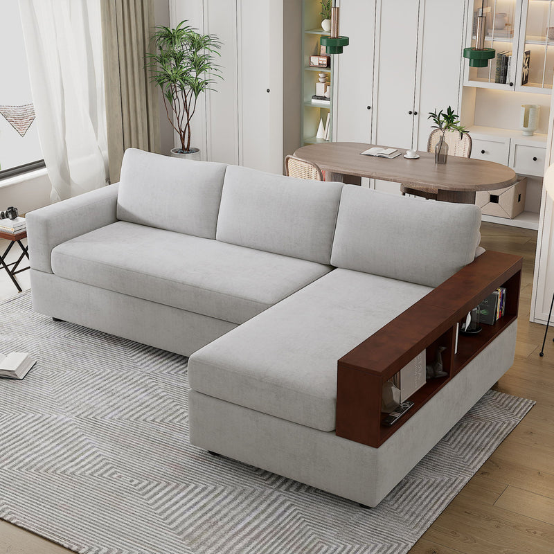 Noble House stationary sectional sofa with upholstered cushions and reversible armrests, perfect for modern living room seating
