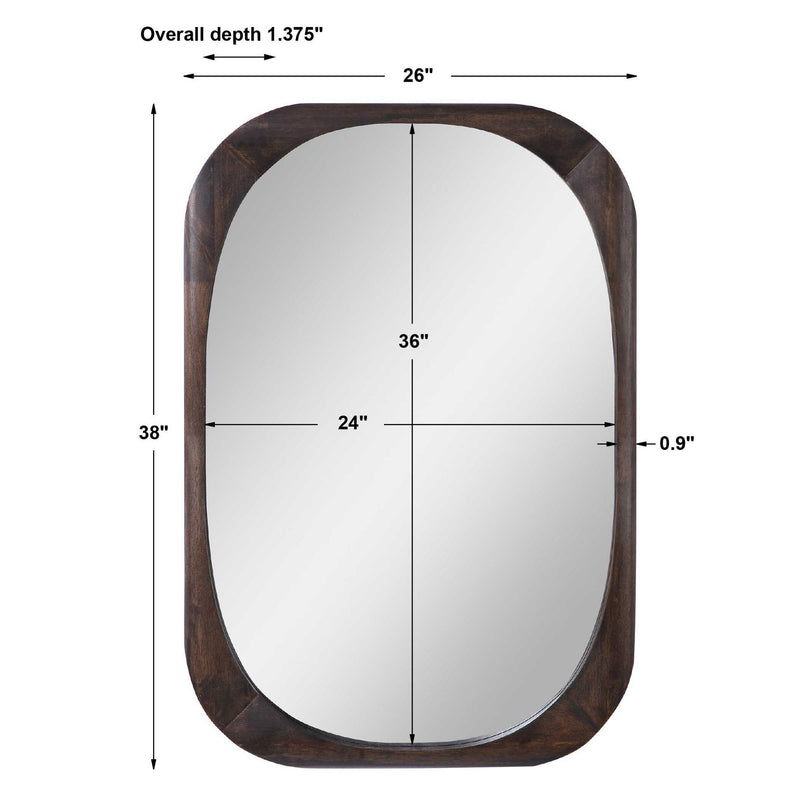 Dark brown Sheldon mid-century wall mirror by Uttermost featuring a sleek, rectangular frame and reflective glass for modern decor.