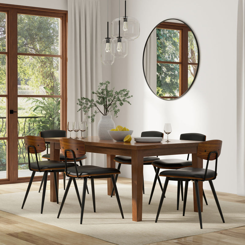 Simpli-Home handcrafted dining table with wooden finish, ideal for family meals and gatherings in a stylish dining room.