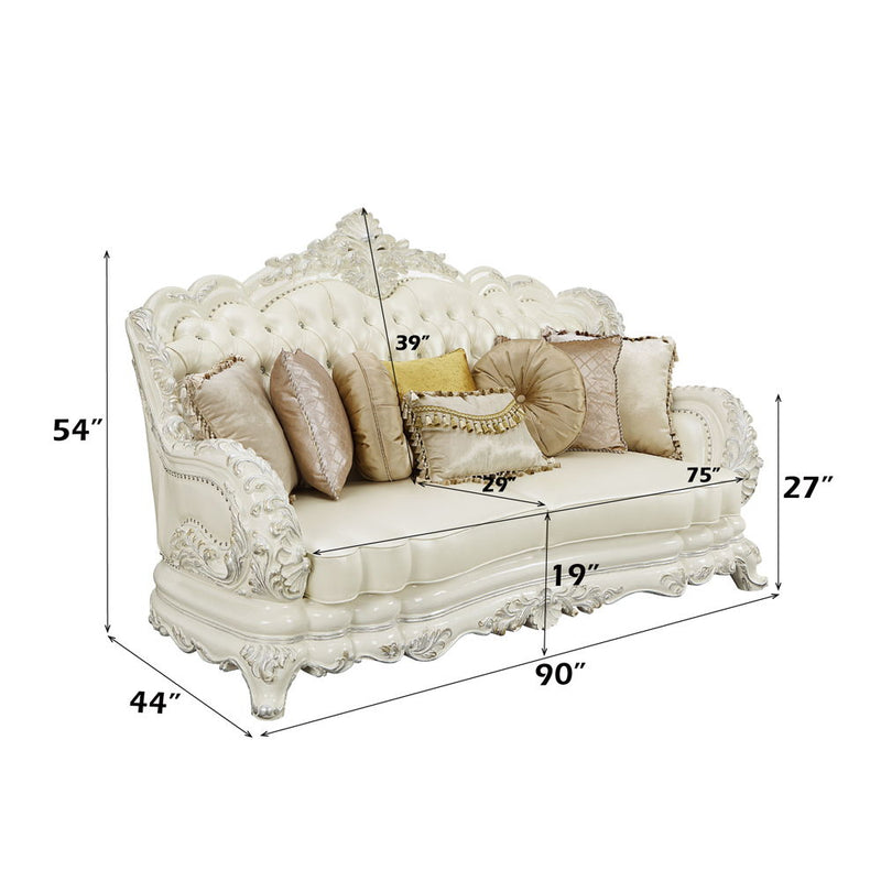 Adara - Sofa With 7 Pillows - Pearl White Synthetic Leather & Antique White - R&R Furniture Gallery (Fountain Valley, CA)