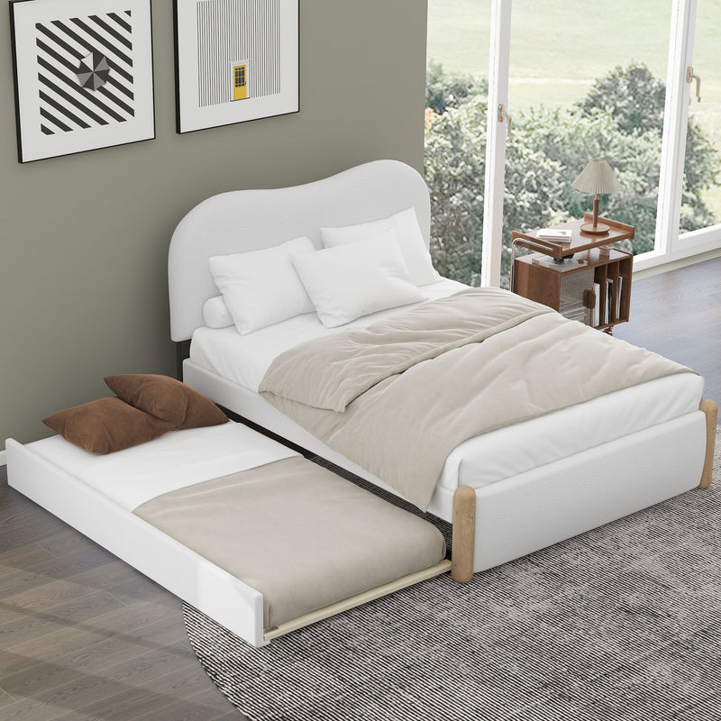 Upholstered Platform Bed With Wood Supporting Feet And Trundle - R&R Furniture Gallery (Fountain Valley, CA)
