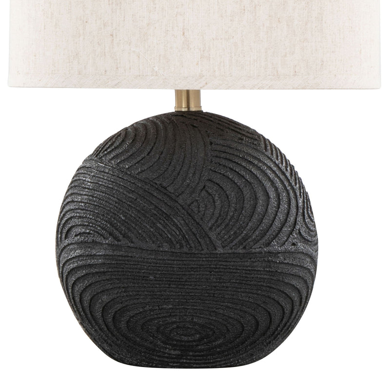 Lumi Source Kona contemporary table lamp set with matte black bases and natural fabric shades, modern lighting for living spaces.