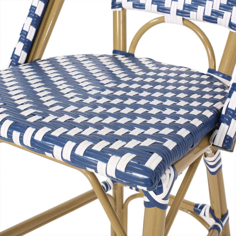Outdoor Rattan French Barstool Set,, Bamboo, Seat Height - Navy Blue / White - R&R Furniture Gallery (Fountain Valley, CA)