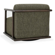 Classic Home Lucia swivel chair with upholstered seat, curved backrest, and wooden base, ideal for modern living spaces.