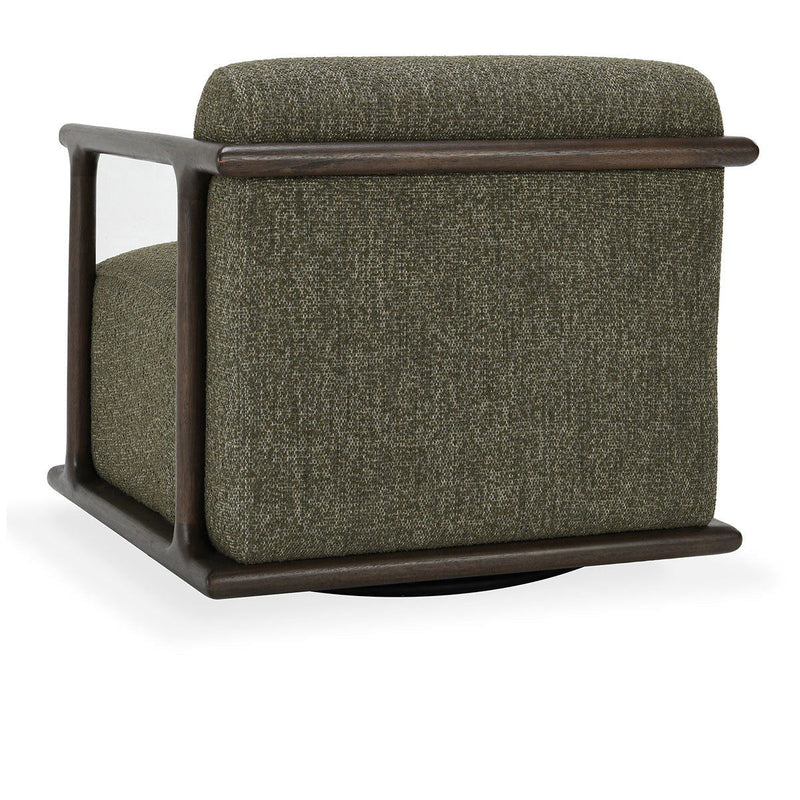 Classic Home Lucia swivel chair with upholstered seat, curved backrest, and wooden base, ideal for modern living spaces.