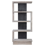 Uttermost Nicasia modern etagere with pearl silver finish, featuring sleek shelves and contemporary design for stylish storage.