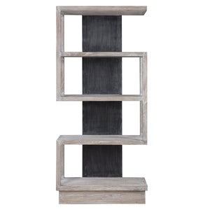 Uttermost Nicasia modern etagere with pearl silver finish, featuring sleek shelves and contemporary design for stylish storage.