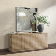 Classic Home Harbor 4-door buffet cabinet with wooden finish and sleek design, featuring multiple storage compartments.