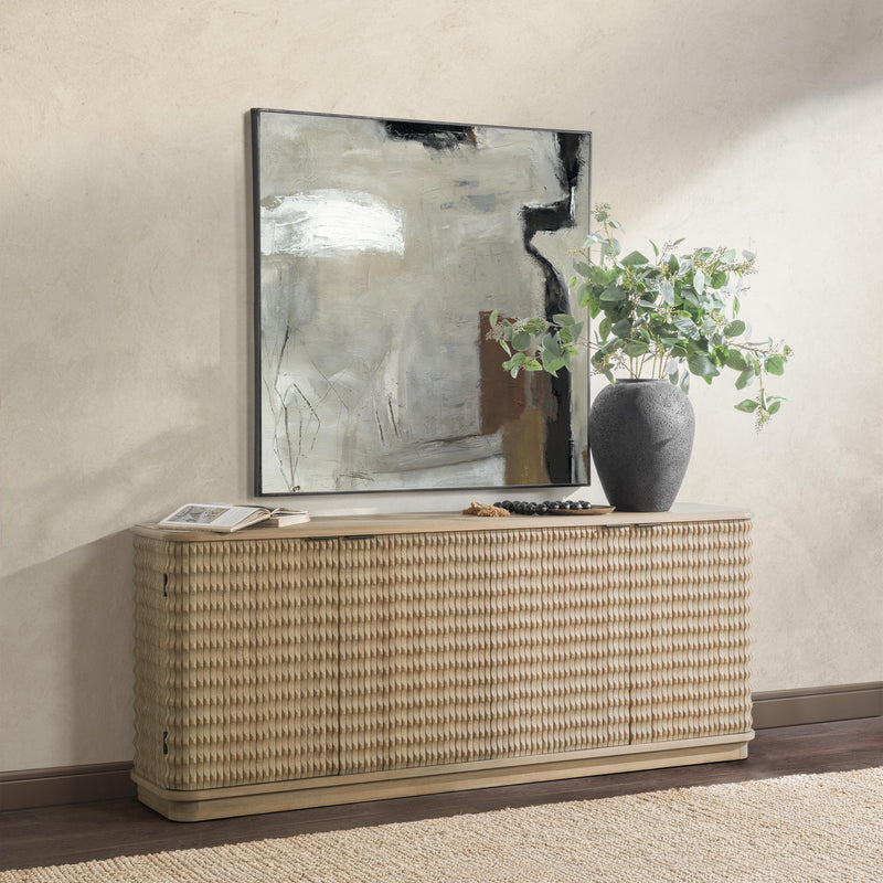 Classic Home Harbor 4-door buffet cabinet with wooden finish and sleek design, featuring multiple storage compartments.