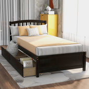DreamHaus platform storage bed frame with two drawers and headboard, showcasing wooden construction and modern design.