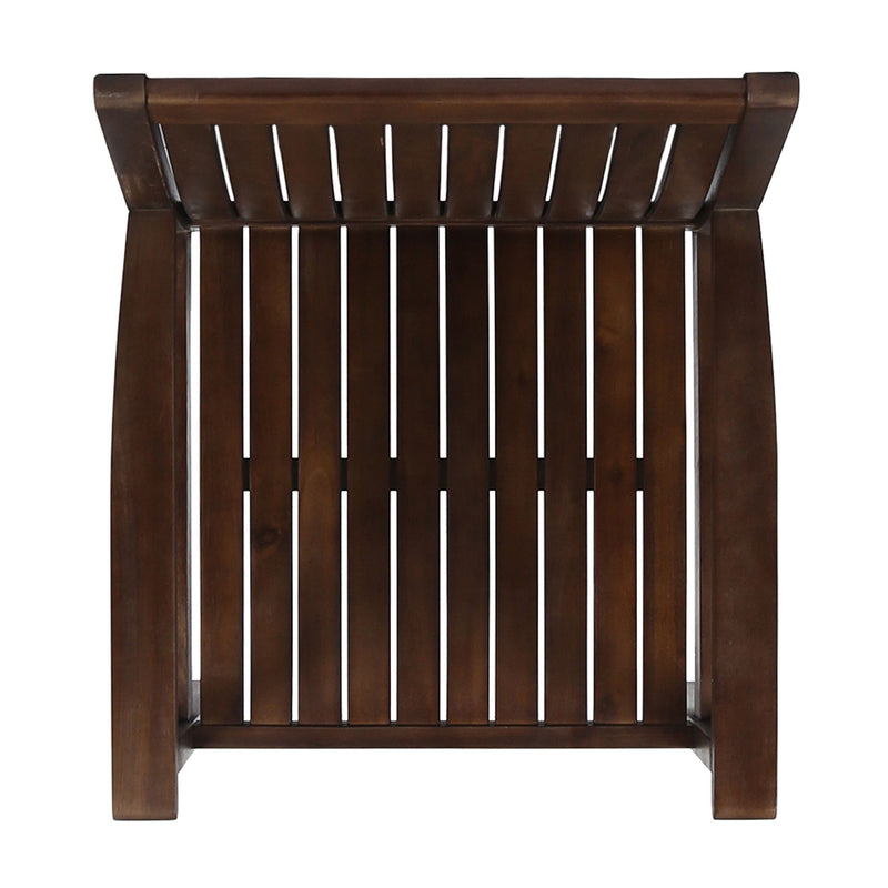 Set of two Wilson rustic dining chairs by Noble House with acacia wood and slat panel design in dark brown.