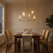 Timeless - 6 Lights Chandelier With Clear Ribbed Satin - Antique Brass / Clear / Gold - R&R Furniture Gallery (Fountain Valley, CA)