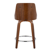 Lumi Source Gianna mid-century modern fixed height swivel stools with round footrests, set of 2, featuring stylish design and wooden accents.