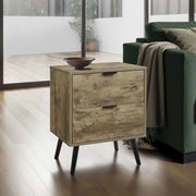 Brown 8th Street accent table with storage drawers, featuring a modern design and functional surface for small space organization.