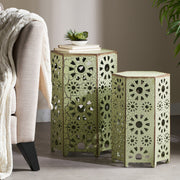 Noble House Eliana side table with a sleek design, featuring a wooden top and modern metal legs.