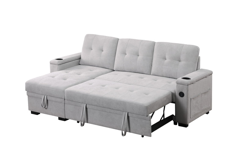 Ashlyn II - 84"W Woven Fabric Reversible Sleeper Sectional Sofa with Storage Chaise - R&R Furniture Gallery (Fountain Valley, CA)