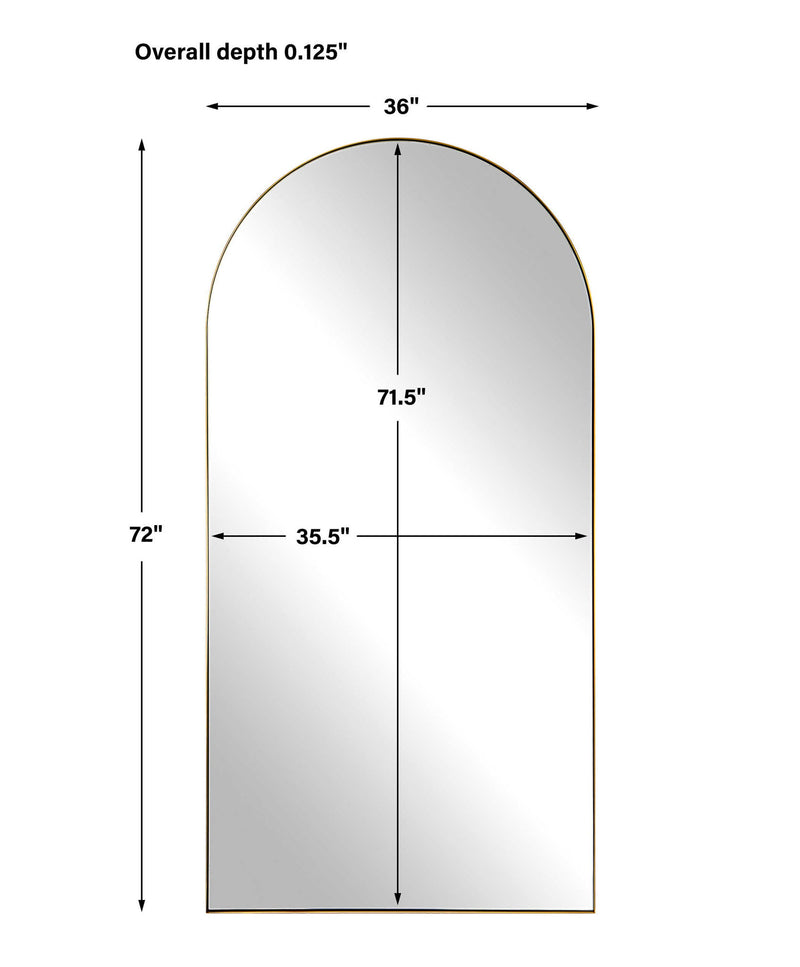 Uttermost Crosley Arch Mirror in antique brass wall mirror with a sleek, curved design and metallic finish.