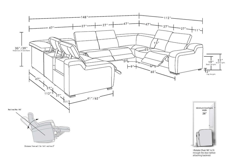1116 - 8-Piece U-Shaped Sectional Sofa In With 4 Power Recliners & Power Headrest