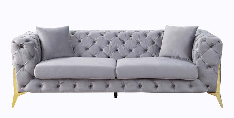 Jelanea - Sofa With 2 Pillows - Gray Velvet & Gold - R&R Furniture Gallery (Fountain Valley, CA)