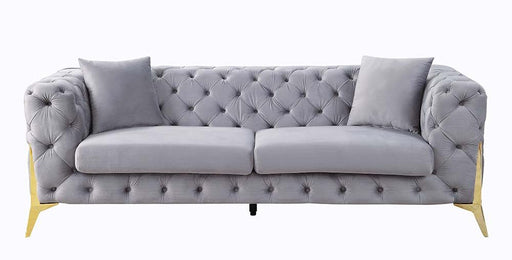Jelanea - Sofa With 2 Pillows - Gray Velvet & Gold - R&R Furniture Gallery (Fountain Valley, CA)