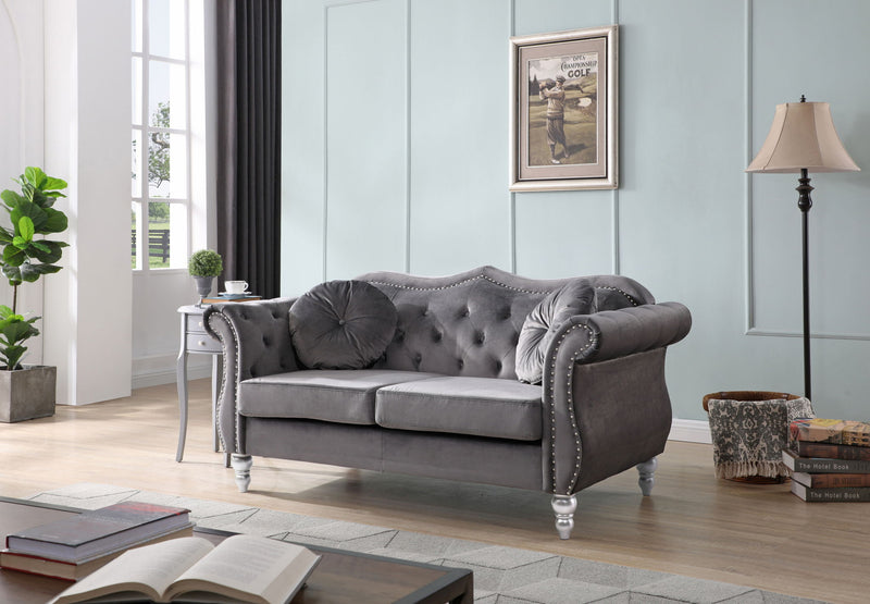 Glory Furniture stylish flared arm stationary loveseat with plush cushions and modern design, perfect for cozy living room seating.