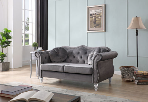 Glory Furniture stylish flared arm stationary loveseat with plush cushions and modern design, perfect for cozy living room seating.