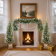 Artificial Christmas 3 Piece Set Wreath And 2 Entrance Trees With LED Lights - White / Green - R&R Furniture Gallery (Fountain Valley, CA)