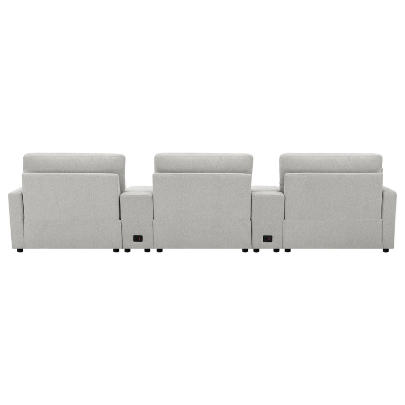 Hollander - 5 Piece Power Home Theater Seating Set With Reclining Comfort And Dual Storage Consoles - Gray