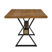 Brown farmhouse style dining table with X-shaped legs and moulded details by Noble House, showcasing a sturdy wood design.