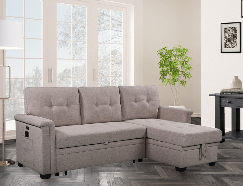 Nathan - Reversible Sleeper Sectional Sofa With Storage Chaise, USB Charging Ports And Pocket - R&R Furniture Gallery (Fountain Valley, CA)
