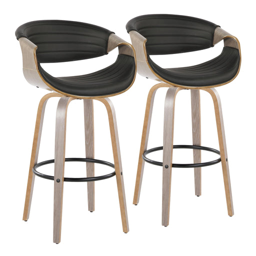 Lumi Source Symphony Mid-Century Modern fixed height barstools with swivel, round footrest, set of 2, featuring sleek wooden design